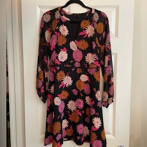 Ann Taylor Autumnal Floral Chiffon Sleeve Flare Dress Size 0